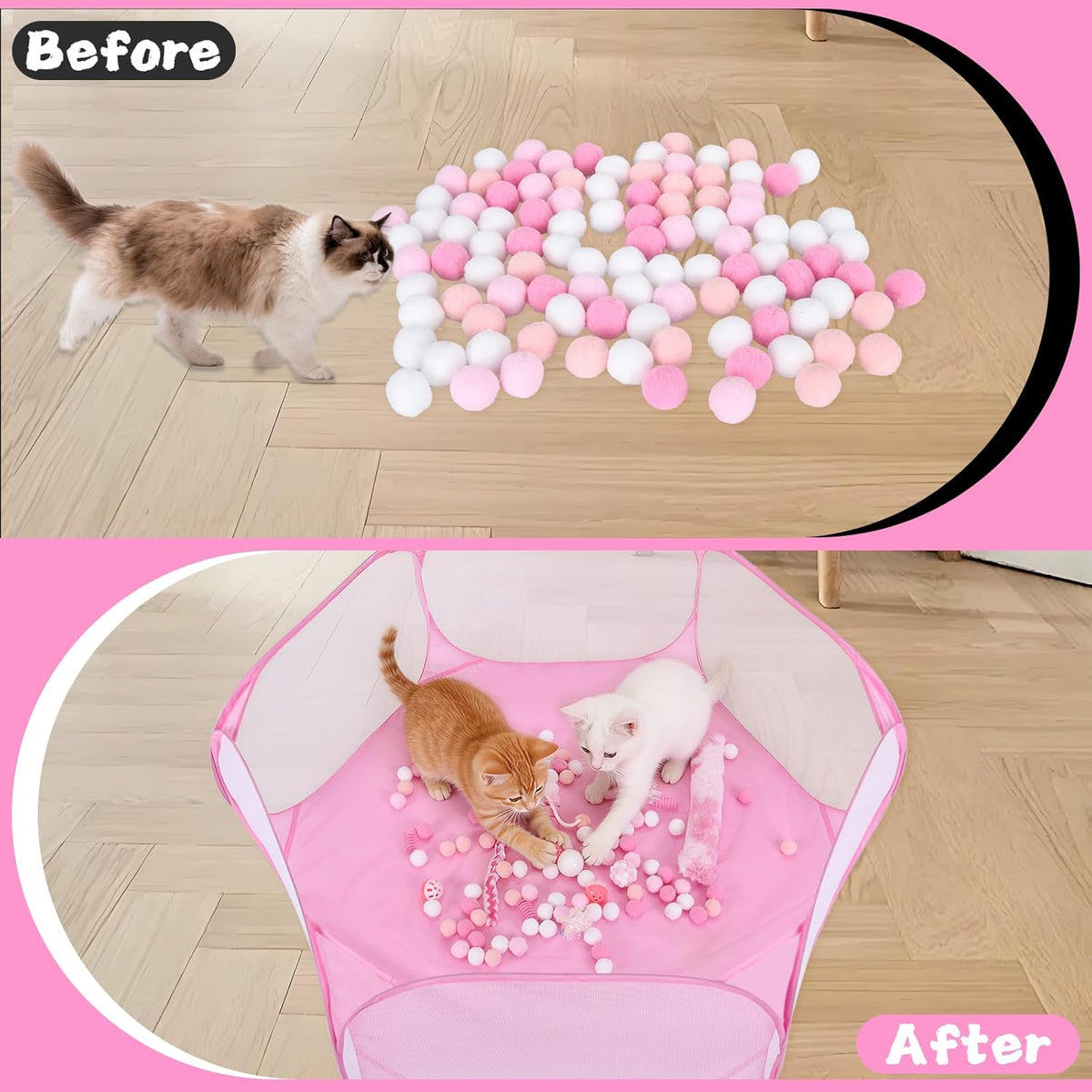 Pink Cat Ball Pit Include 115 PCS Interactive Cat Toys for Indoor Bored Self Play Enrichment Toy for Indoor Cats Interactive Fun and Exercise