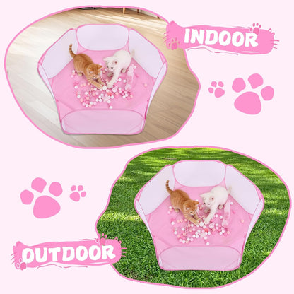 Pink Cat Ball Pit Include 115 PCS Interactive Cat Toys for Indoor Bored Self Play Enrichment Toy for Indoor Cats Interactive Fun and Exercise