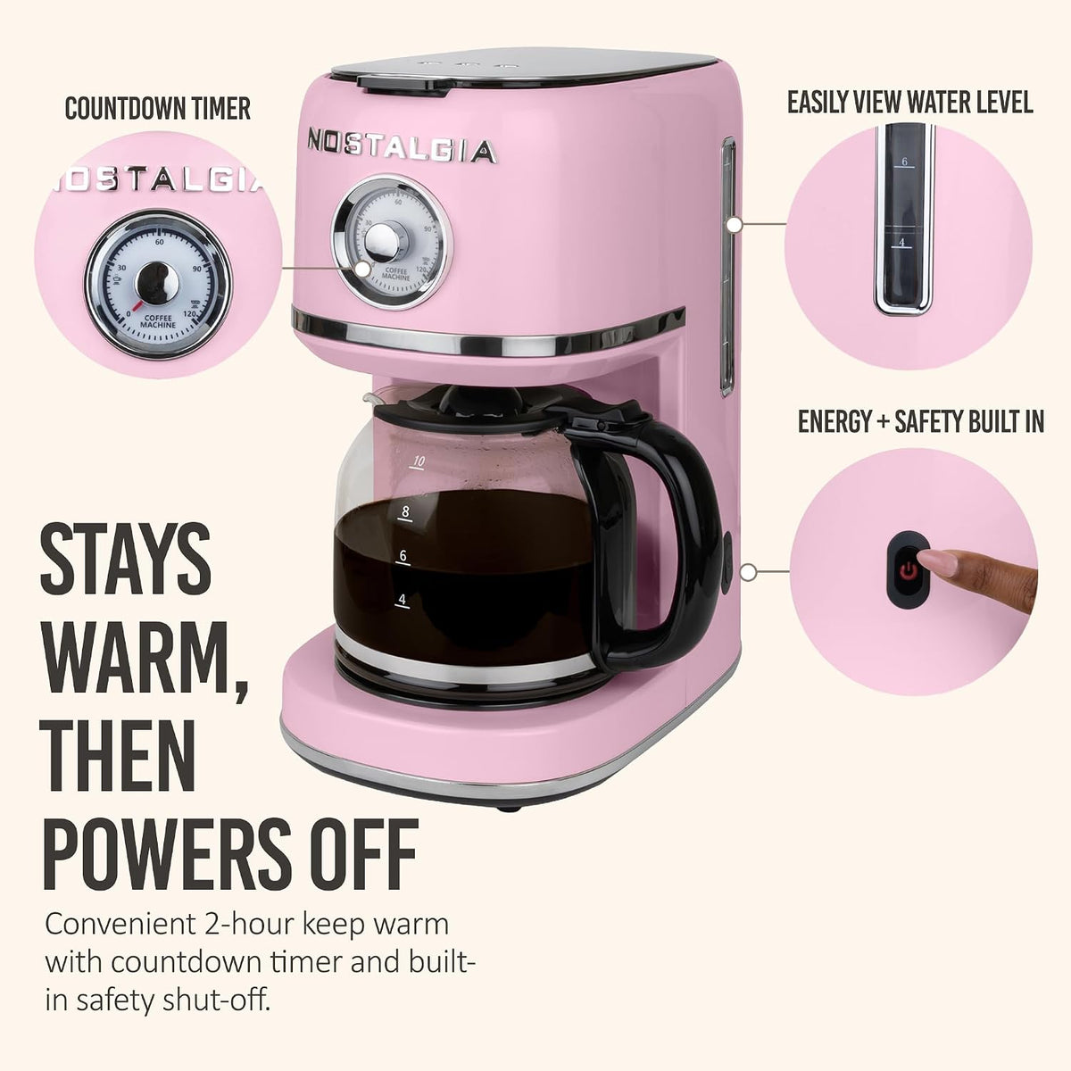 Classic Retro 10 Cup Coffee Maker, Pink