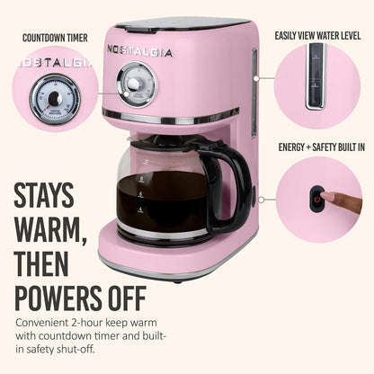 Classic Retro 10 Cup Coffee Maker, Pink