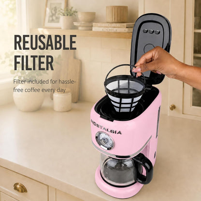 Classic Retro 10 Cup Coffee Maker, Pink