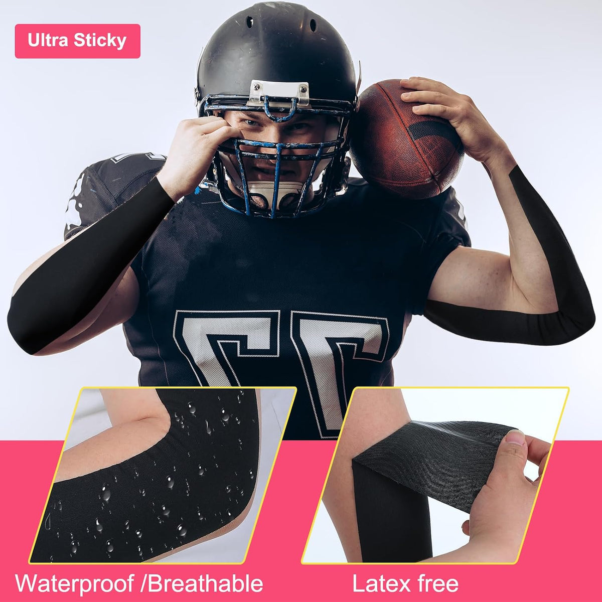 2 Roll Football Turf Tape 33ft Sport Turf Tape, Pink, Black