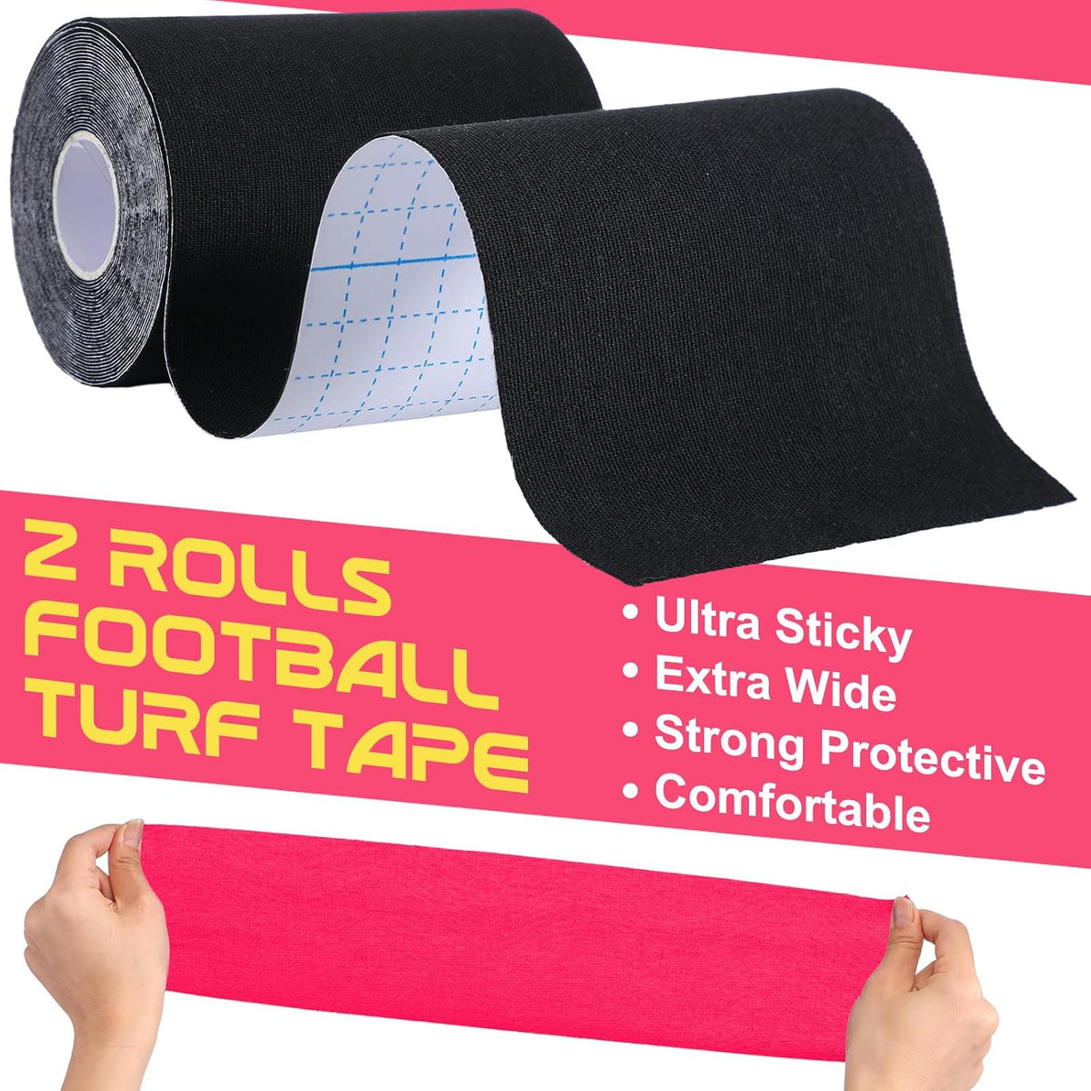 2 Roll Football Turf Tape 33ft Sport Turf Tape, Pink, Black