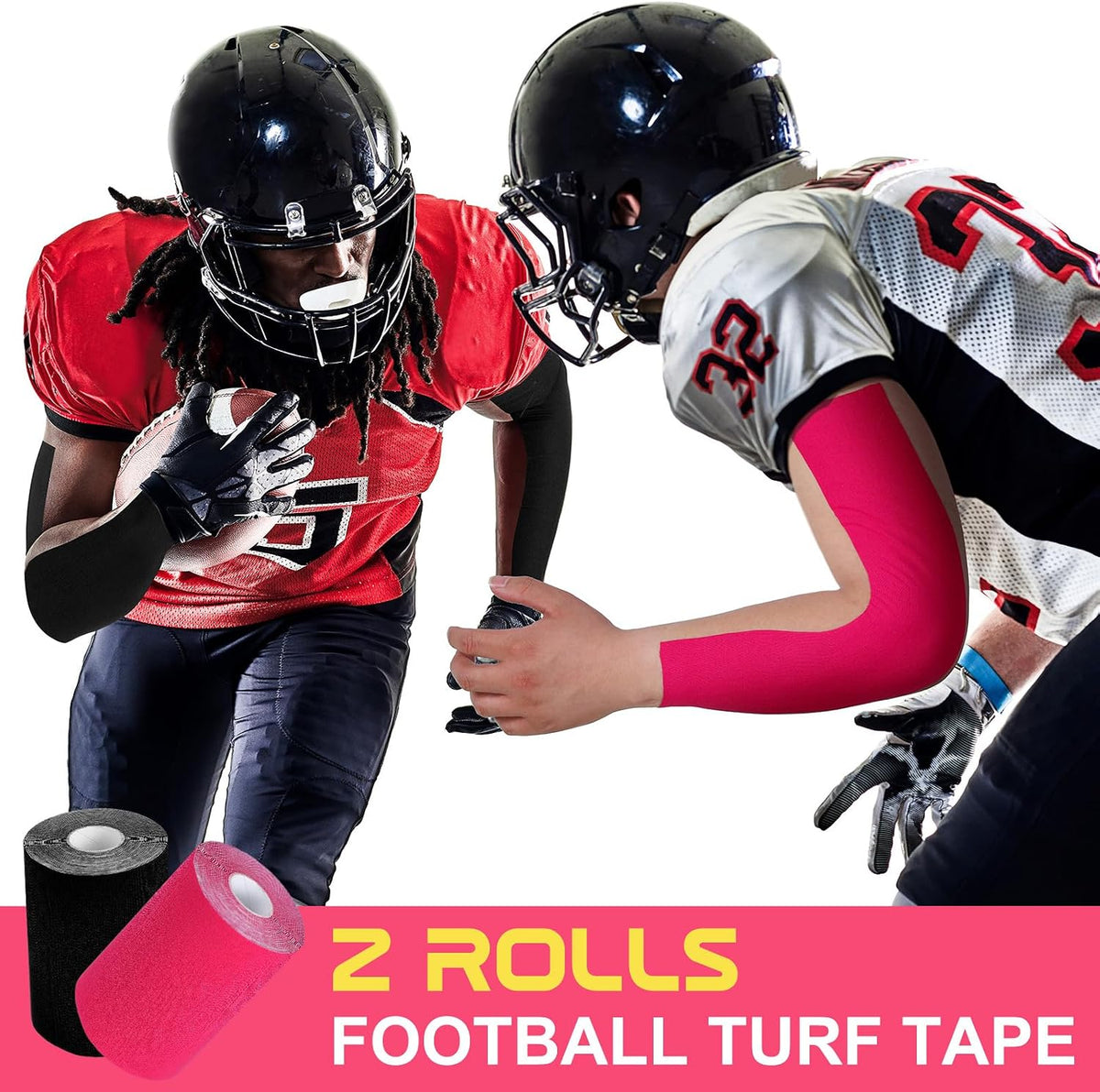 2 Roll Football Turf Tape 33ft Sport Turf Tape, Pink, Black