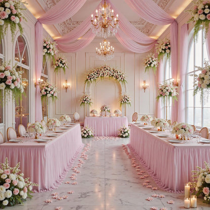 Pink Table Cloths 6 Foot Rectangle 2 Pack Stretch Ruffle Tulle Tablecloth Spandex Fitted Table Cover for 6 Foot Tulle Table Skirts for Party Wedding Table Cloths, Banquets
