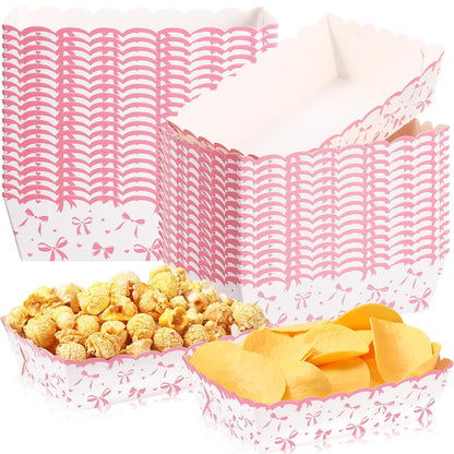60 Pcs Pink Bow Paper Food Trays Bow Plates Coquette Birthday Decorations Kraft Food Boat Nacho Trays for Wedding Bridal Baby Shower Party Decoration Supplies (Classic)