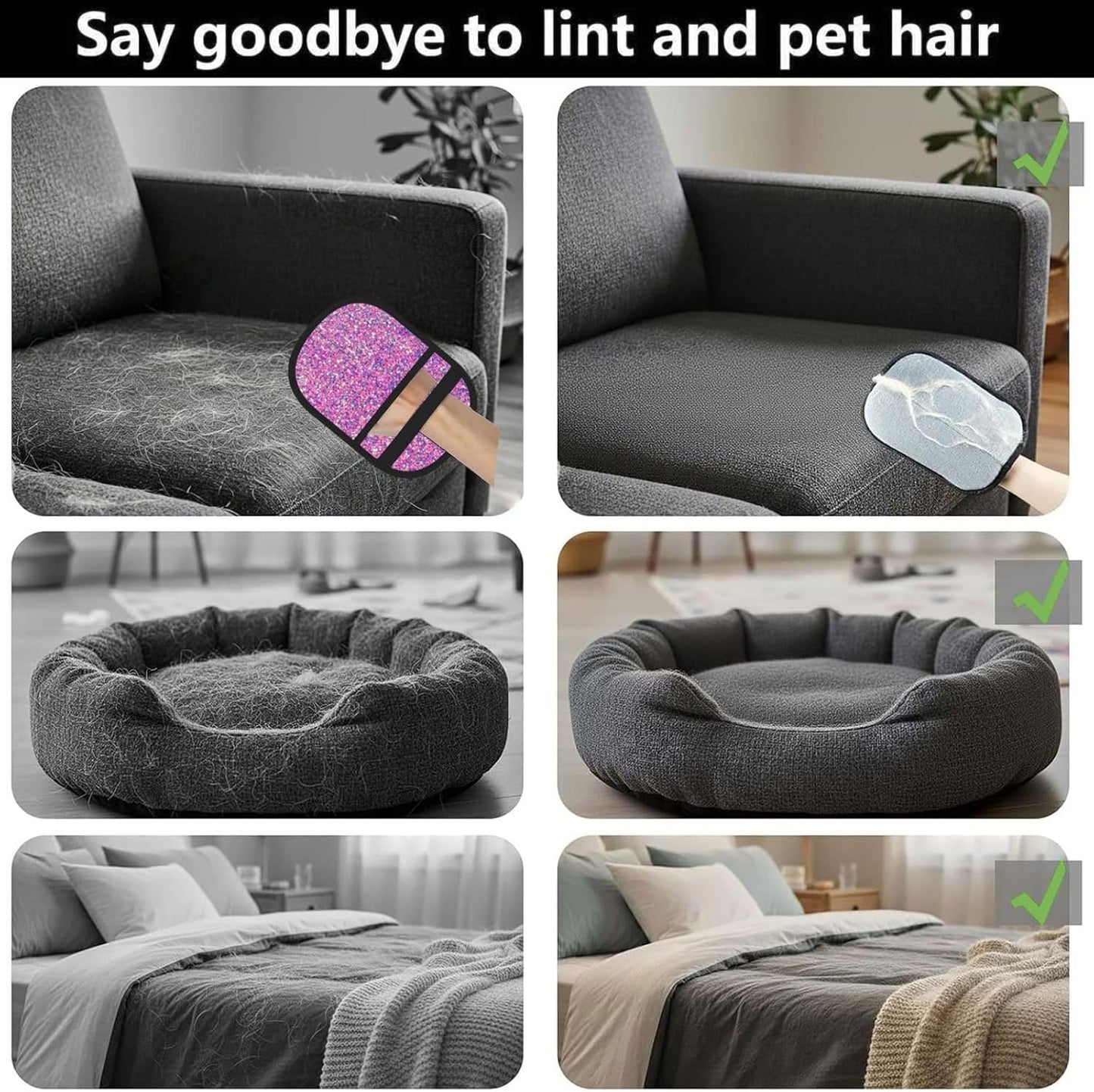 Mermaid Pink Ombre Glitters Pet Hair Removal Glove Dogs Hair Remover Glove Cats Fur Removal Tool with Hanging Loop for Couch 6.7X9.5 in