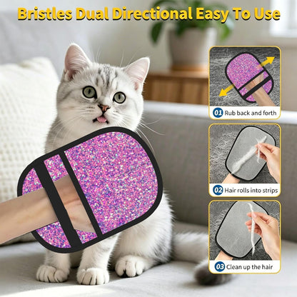 Mermaid Pink Ombre Glitters Pet Hair Removal Glove Dogs Hair Remover Glove Cats Fur Removal Tool with Hanging Loop for Couch 6.7X9.5 in