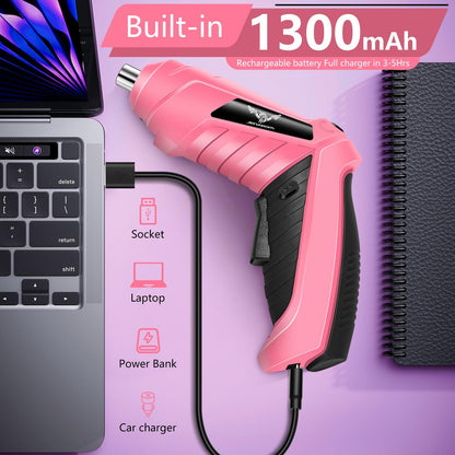 3.6V Electric Cordless Screwdriver Set, Mini Drill Set, Pink