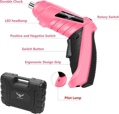 3.6V Electric Cordless Screwdriver Set, Mini Drill Set, Pink