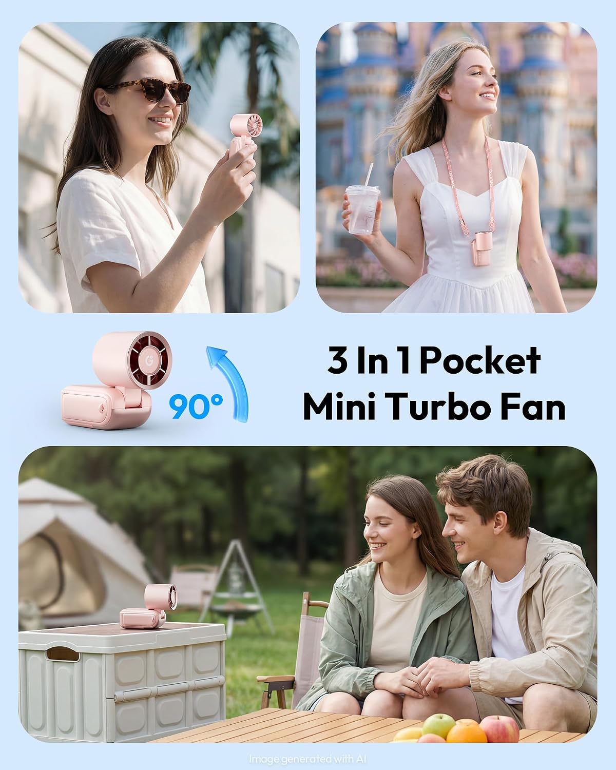 Portable Mini Fan Handheld, 3-in-1 Foldable Pocket Fan, Up to 15H