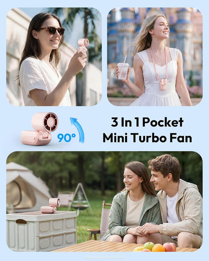 Portable Mini Fan Handheld, 3-in-1 Foldable Pocket Fan, Up to 15H
