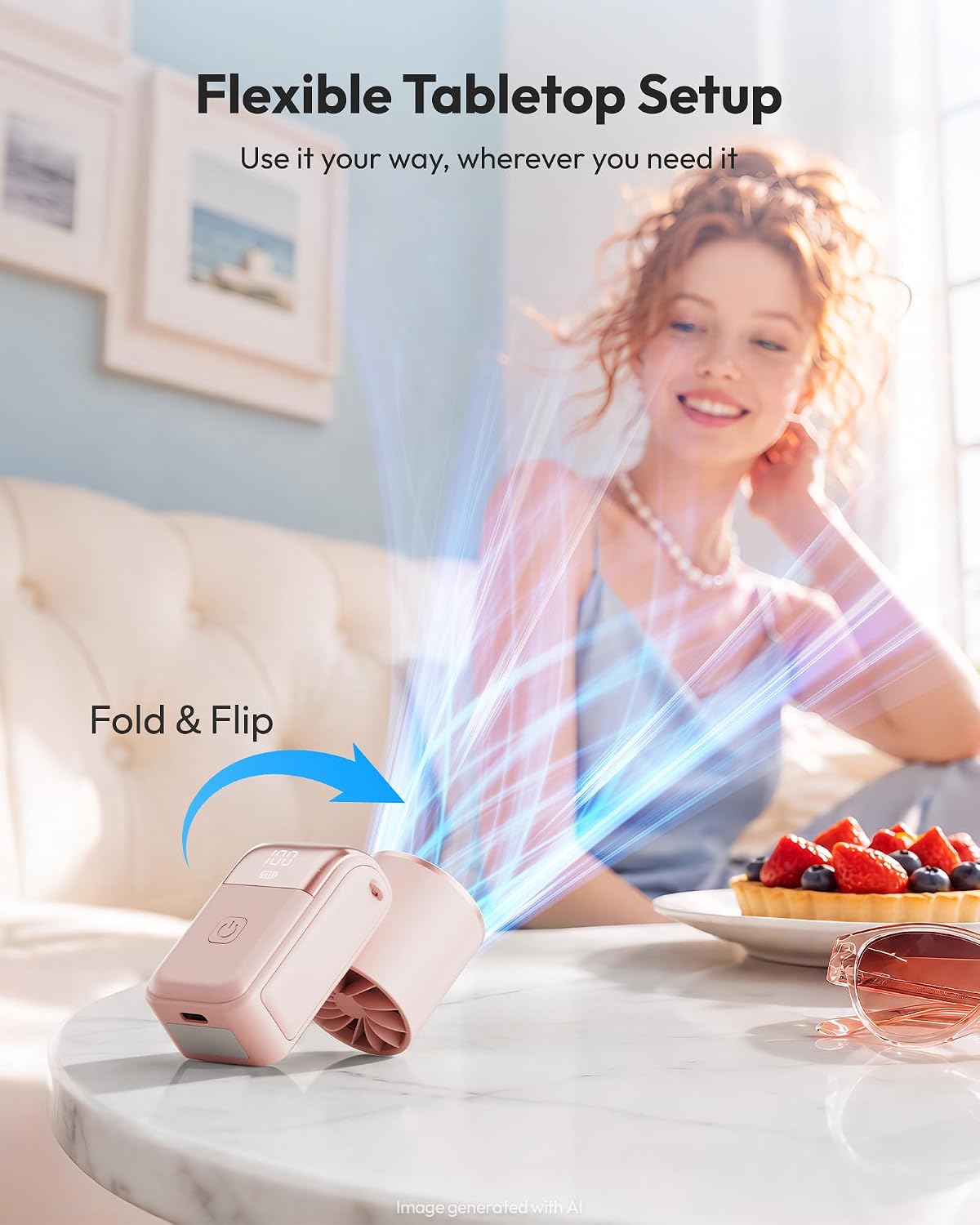 Portable Mini Fan Handheld, 3-in-1 Foldable Pocket Fan, Up to 15H