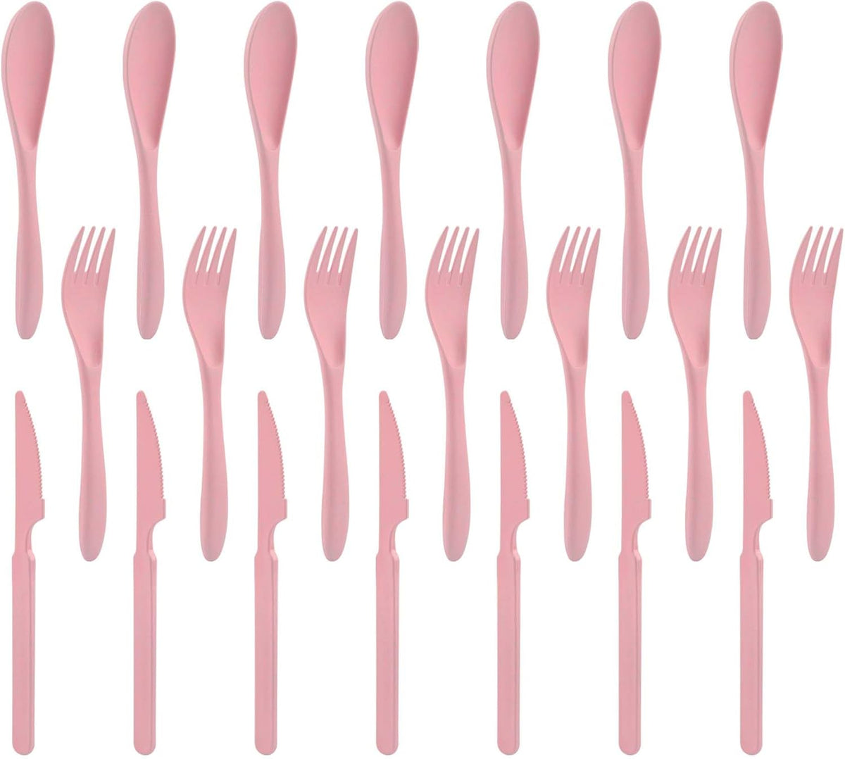 Zoyiancy 21Pcs Wheat Straw Cutlery Set, Pink Reusable Utensils