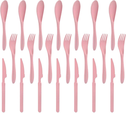 Zoyiancy 21Pcs Wheat Straw Cutlery Set, Pink Reusable Utensils