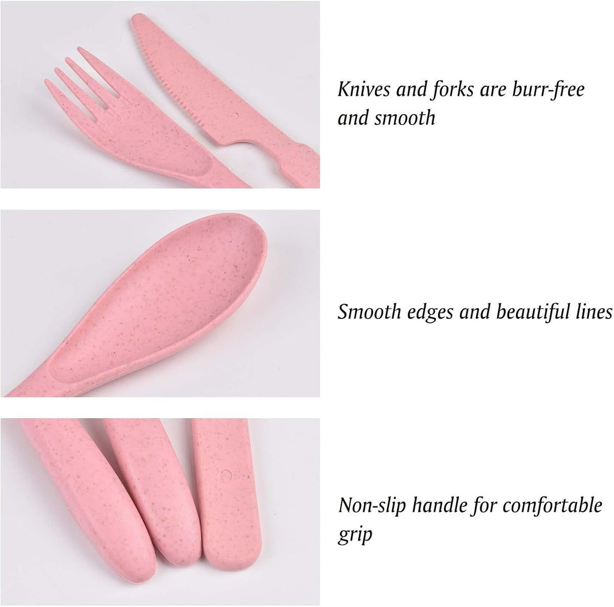 Zoyiancy 21Pcs Wheat Straw Cutlery Set, Pink Reusable Utensils