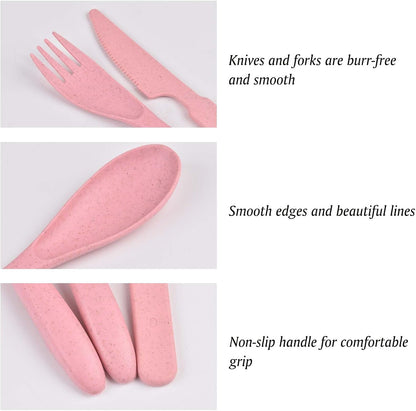 Zoyiancy 21Pcs Wheat Straw Cutlery Set, Pink Reusable Utensils
