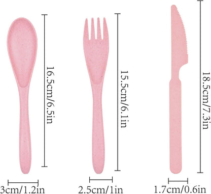 Zoyiancy 21Pcs Wheat Straw Cutlery Set, Pink Reusable Utensils