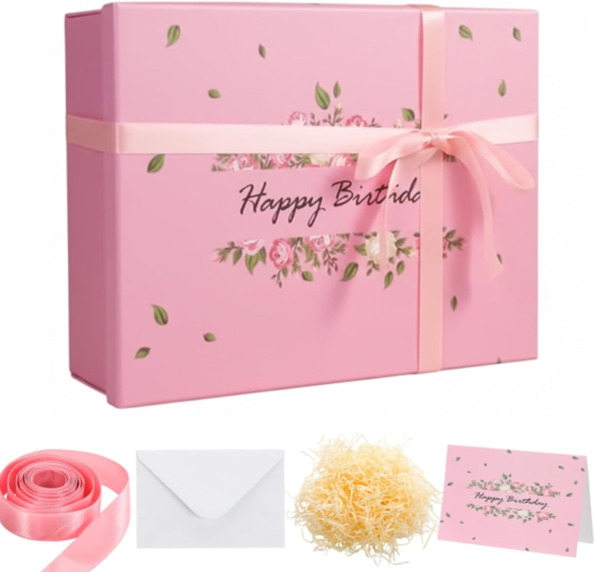 13 Inch Large Luxury Birthday Gift Boxes with Lids for Presents Pink Bow Ribbon Floral Style Gift Box Empty for Birthday, 13.5 x 10 x 4 Inches