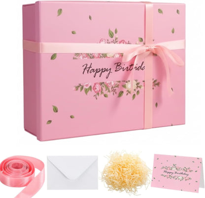 13 Inch Large Luxury Birthday Gift Boxes with Lids for Presents Pink Bow Ribbon Floral Style Gift Box Empty for Birthday, 13.5 x 10 x 4 Inches