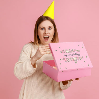13 Inch Large Luxury Birthday Gift Boxes with Lids for Presents Pink Bow Ribbon Floral Style Gift Box Empty for Birthday, 13.5 x 10 x 4 Inches