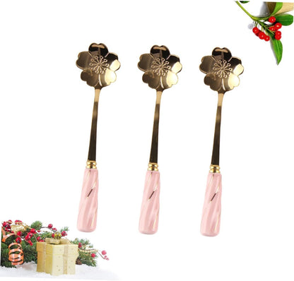 Petal Shaped Coffee Stirring Spoon Set, 3 Piece Stainless Steel