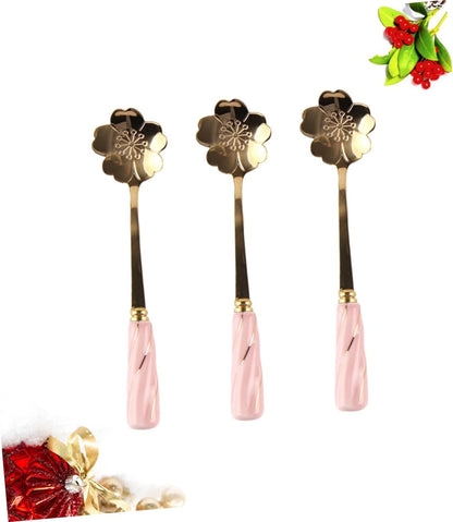 Petal Shaped Coffee Stirring Spoon Set, 3 Piece Stainless Steel