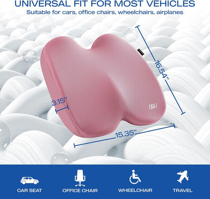 Seat Cushion, Ergonomic Memory Foam Cushion for Long Sitting Hours on Office & Home Chair, Car Seat Cushion for Sciatica, Coccyx Cushion,Pink