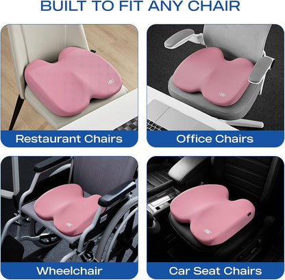Seat Cushion, Ergonomic Memory Foam Cushion for Long Sitting Hours on Office & Home Chair, Car Seat Cushion for Sciatica, Coccyx Cushion,Pink
