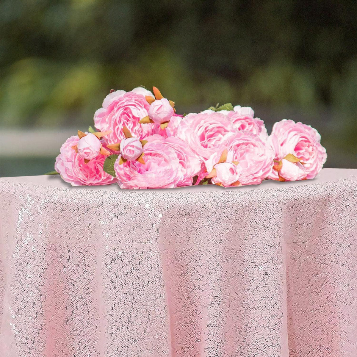 50 Inch Round Light Pink Sequin Tablecloth