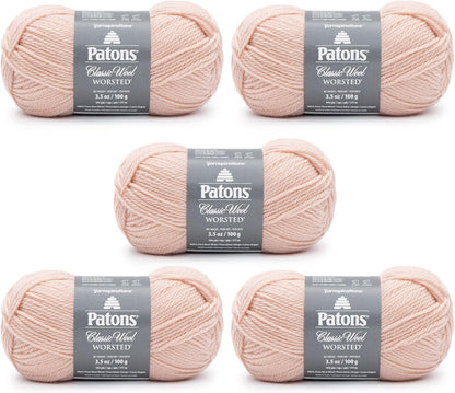 Patons Classic Wool Peach Blush Yarn - 5 Pack of 3.5oz/100g - Wool - 4 Medium - 210 Yards - Knitting/Crochet