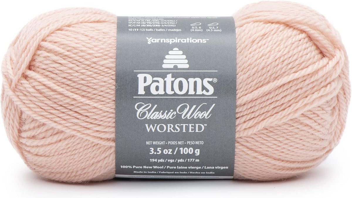 Patons Classic Wool Peach Blush Yarn - 5 Pack of 3.5oz/100g - Wool - 4 Medium - 210 Yards - Knitting/Crochet