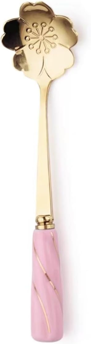 5-piece Ceramic Handle Stainless Steel Spoons Set - Flower-Shaped Coffee & Dessert Utensils, Creative Heat-Resistant Stirring Spoons For Soups, Gifts & Daily Use(Pink flower,Small)