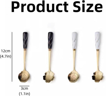 5-piece Ceramic Handle Stainless Steel Spoons Set - Flower-Shaped Coffee & Dessert Utensils, Creative Heat-Resistant Stirring Spoons For Soups, Gifts & Daily Use(Pink flower,Small)