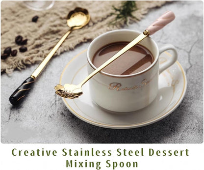 5-piece Ceramic Handle Stainless Steel Spoons Set - Flower-Shaped Coffee & Dessert Utensils, Creative Heat-Resistant Stirring Spoons For Soups, Gifts & Daily Use(Pink flower,Small)