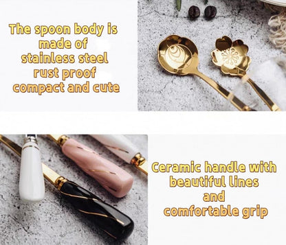 5-piece Ceramic Handle Stainless Steel Spoons Set - Flower-Shaped Coffee & Dessert Utensils, Creative Heat-Resistant Stirring Spoons For Soups, Gifts & Daily Use(Pink flower,Small)