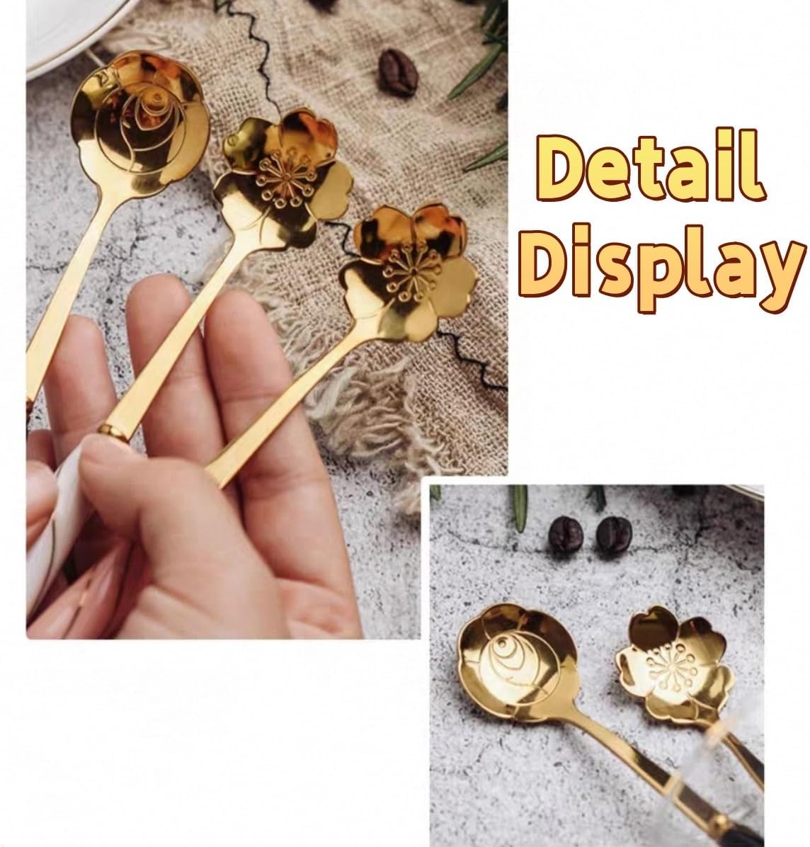 5-piece Ceramic Handle Stainless Steel Spoons Set - Flower-Shaped Coffee & Dessert Utensils, Creative Heat-Resistant Stirring Spoons For Soups, Gifts & Daily Use(Pink flower,Small)