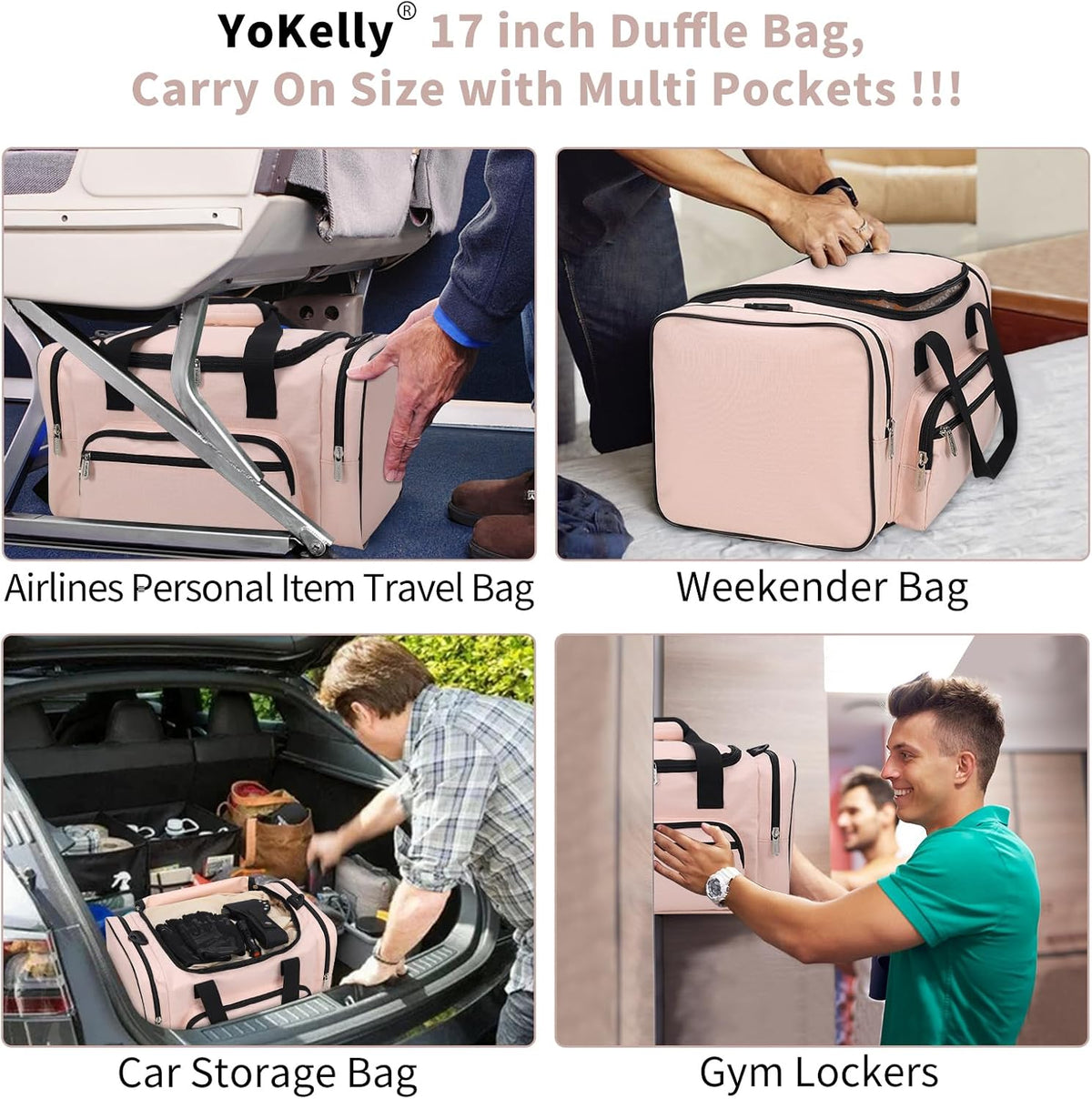 Small Gym Duffle Bag, 17 inch, Pink