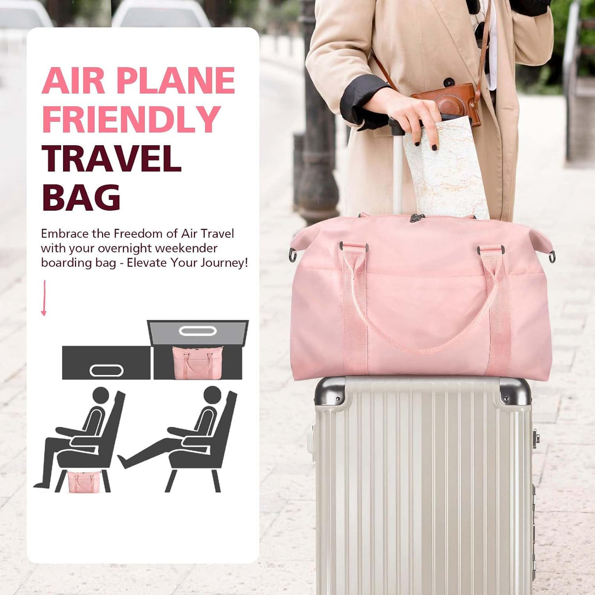 Travel Duffle Bag, Waterproof Weekender Carry On Tote Bags for Women, Sport Gym Bag for Men, Hospital Bag for Labor and Delivery, Overnight Luggage Bag with Trolley Sleeve Coral Pink