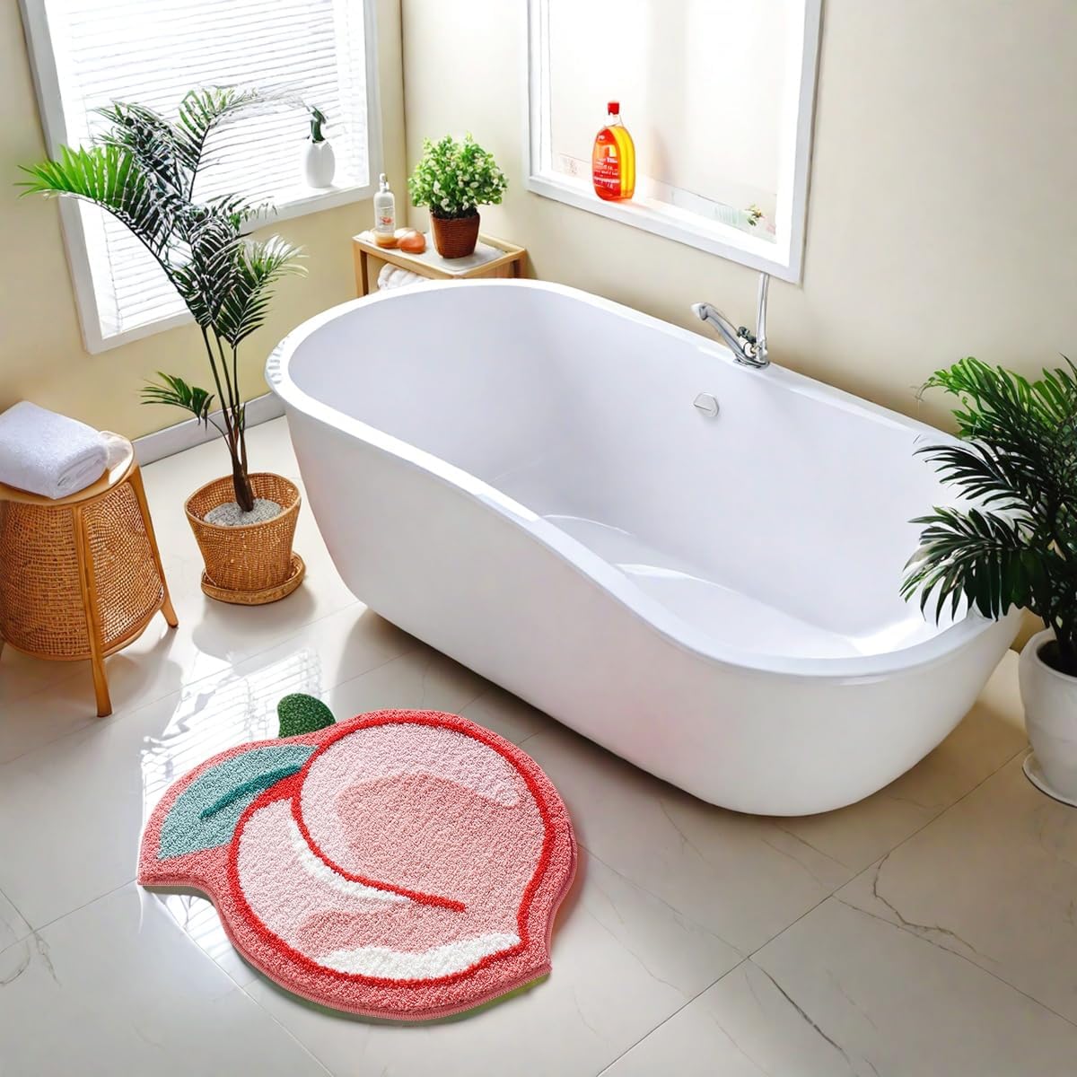 Fruit Bath Mats Cute Bathroom Rugs, Particularly Absorbent, Very Soft, and Dry Fast that Fits for Kid's Room, Bathroom or Other Room, 22.1" x 25.6", Peach