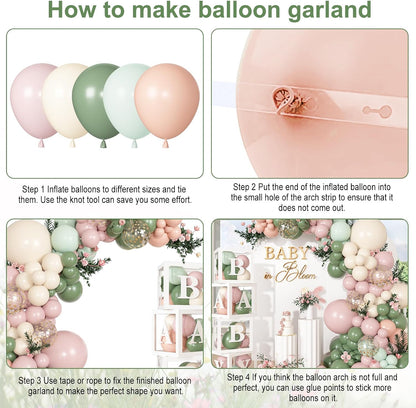 153Pcs Pink and Sage Green Balloon Baby Shower Decorations for Girl
