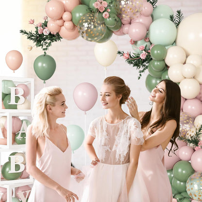 153Pcs Pink and Sage Green Balloon Baby Shower Decorations for Girl