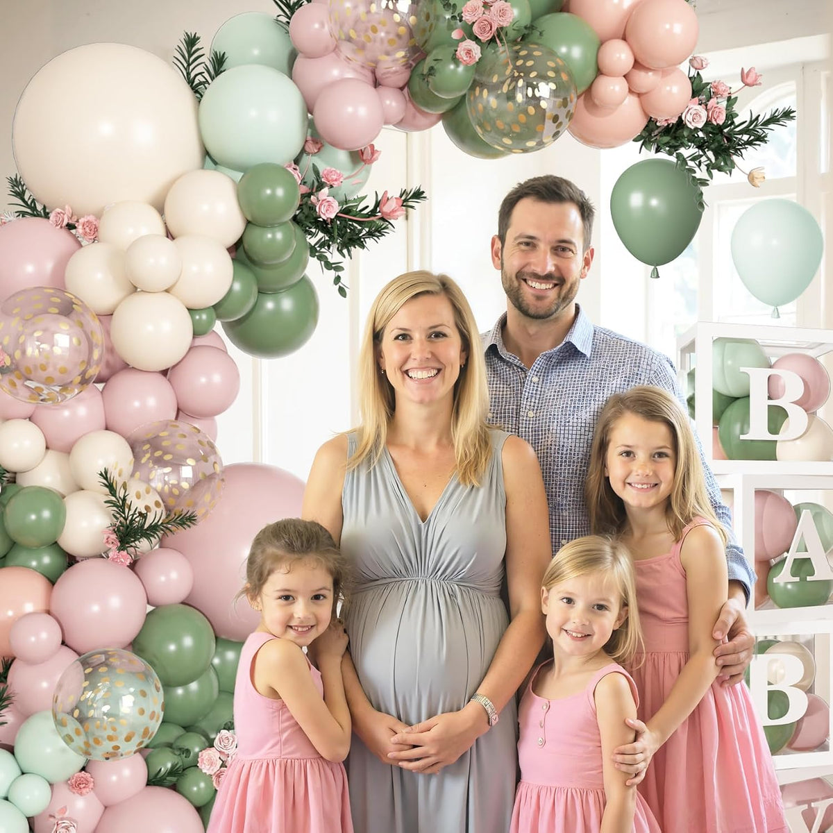 153Pcs Pink and Sage Green Balloon Baby Shower Decorations for Girl