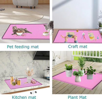 Cat Litter Mat for Litter Box, Silicone Large Cat Litter Trapping Mat - 28x19 in, Waterproof & Non-Slip, Durable & Easy Clean, Pink