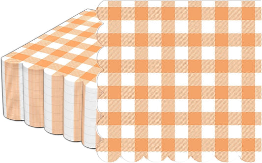 100Pcs Fall Orange and White Scalloped Napkins 6.5in Plaid Paper Decoration Party Supplies Orange Checkered Dessert Disposable Napkins for Boys Wedding Birthday Baby Shower Picnic Party Favor
