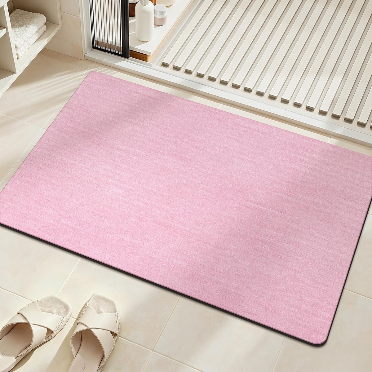 Bath Mat 20"x32",Ultra Thin Bathroom Rug fit Under Door Pink