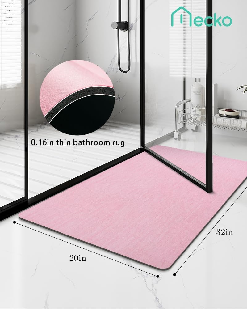 Bath Mat 20"x32",Ultra Thin Bathroom Rug fit Under Door Pink