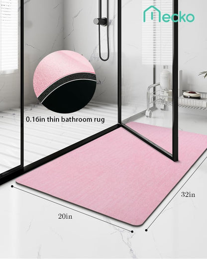 Bath Mat 20"x32",Ultra Thin Bathroom Rug fit Under Door Pink