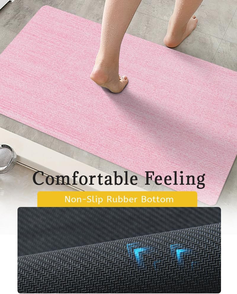 Bath Mat 20"x32",Ultra Thin Bathroom Rug fit Under Door Pink