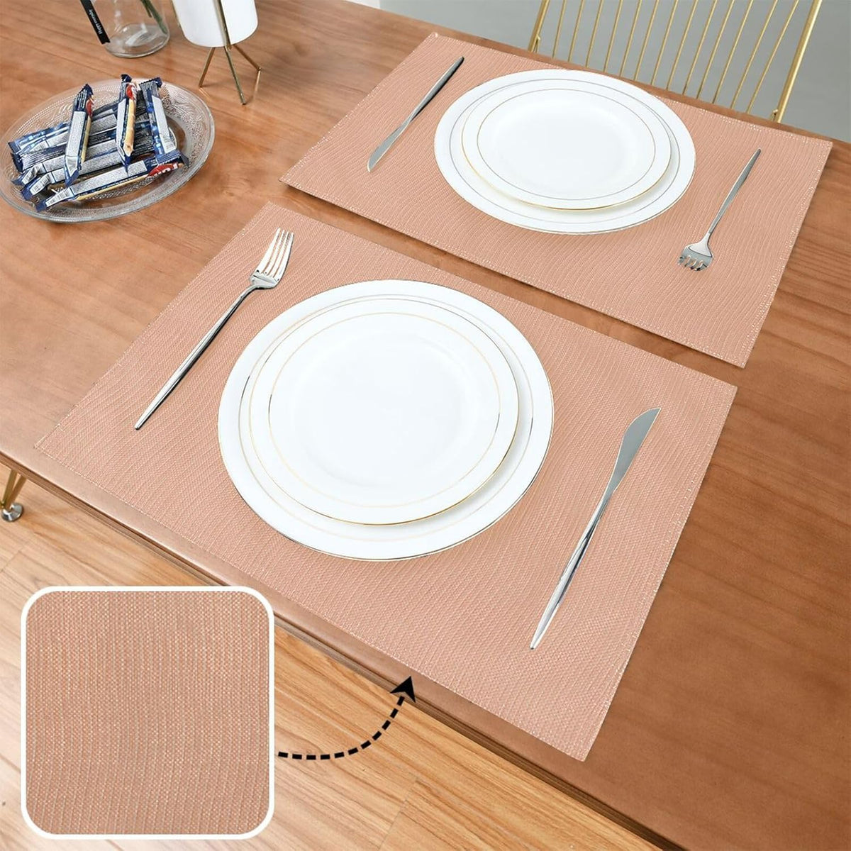 Peach Solid Color Placemats Set of 4 Washable Heat Resistant Place Mats 12 X 18 Inch Reversible Table Mats for Kitchen Dining Indoor Outdoor